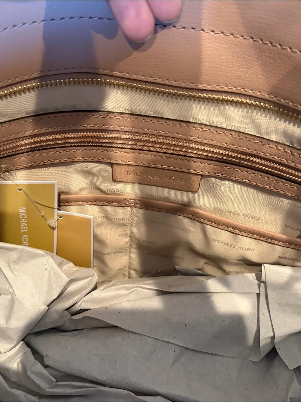Michael Kors Pink Leather Tote Bag with gold studs